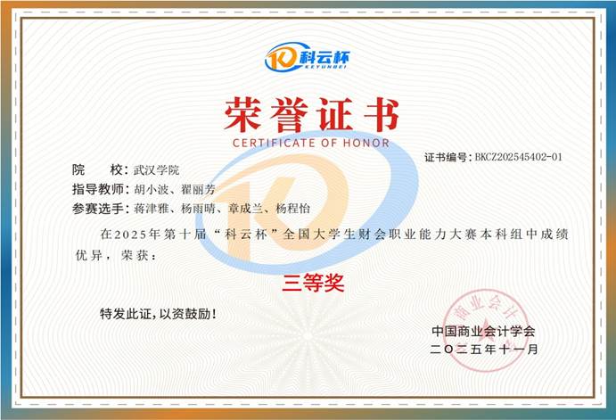 武汉学院二队证书